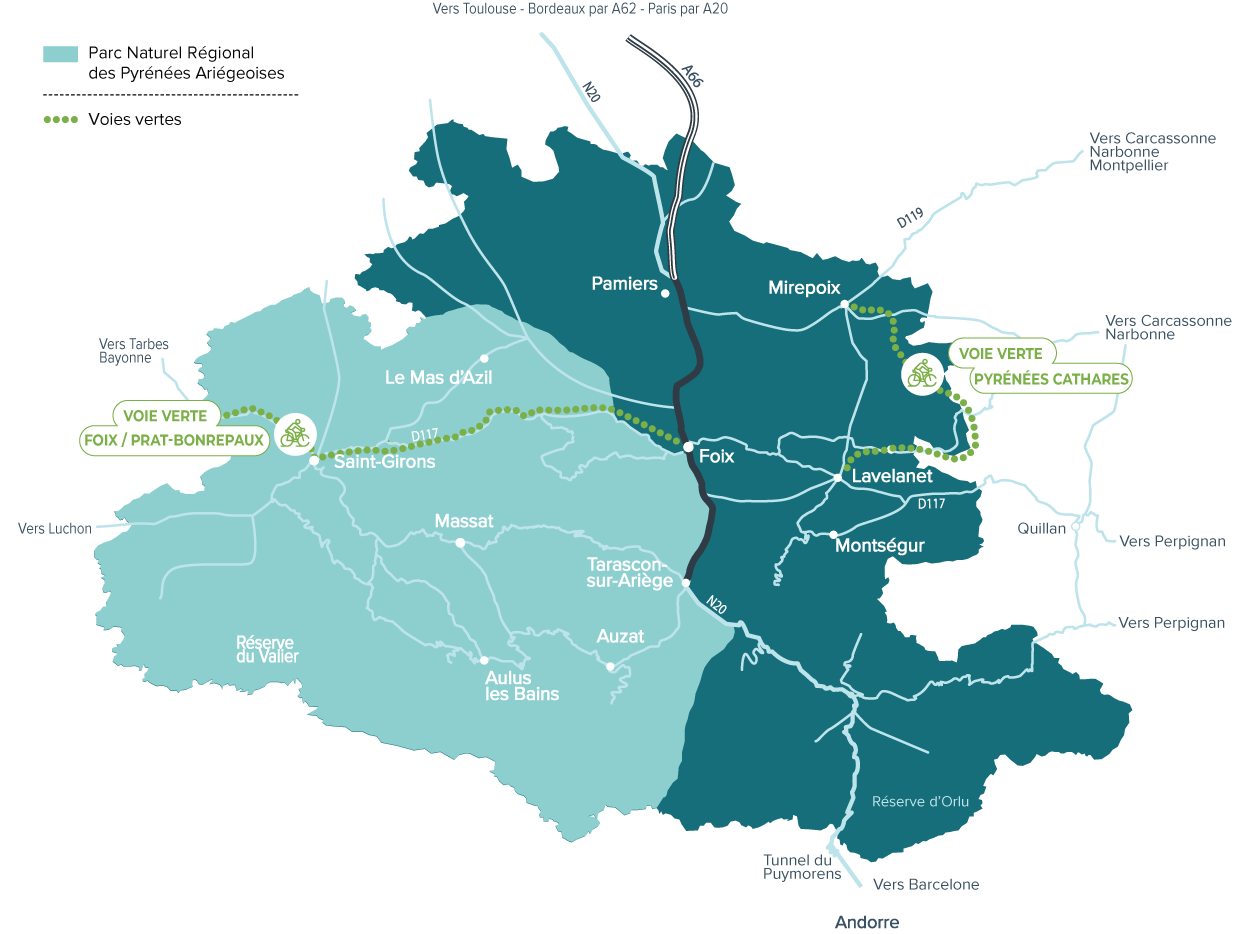 Carte de la voie verte en Ariège Pyrénées